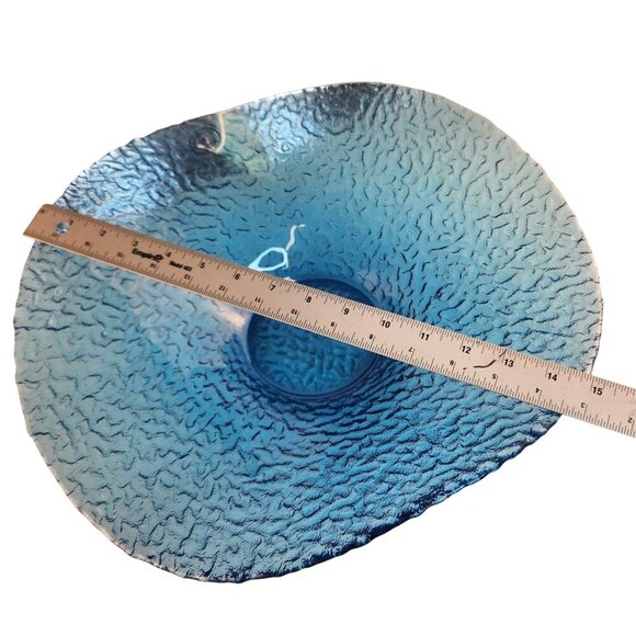 Murero Glass Empoli Italy Decorative Bowl Hand Blown Recycled glass Aqua Blue Te - Picture 4 of 11